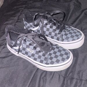 Vans Kids Black and Gray Checkered Sneakers Youth 13
